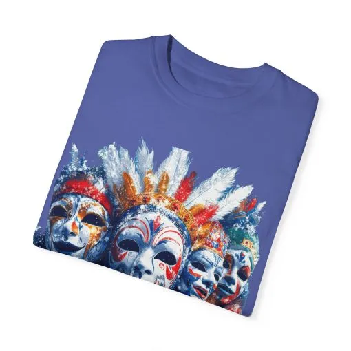 Vibrant Carnival Masks T-Shirt - Unisex Garment-Dyed Tee for Festive Celebrations - Image 14