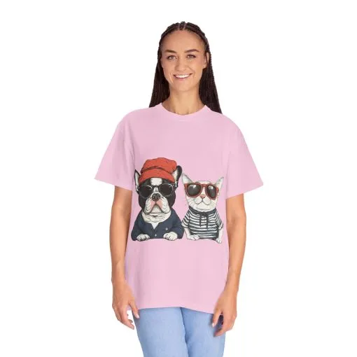 Trendy French Bulldog & Cat T-Shirt | Unisex Vintage Graphic Tee with Cool Sunglasses Design - Image 28