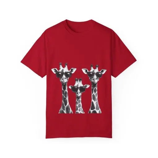 Cool Giraffe Sunglasses Unisex Garment-Dyed T-shirt - Image 37