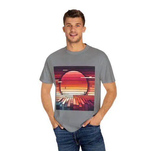Retro Sunset Piano Unisex Garment-Dyed T-Shirt - Image 23