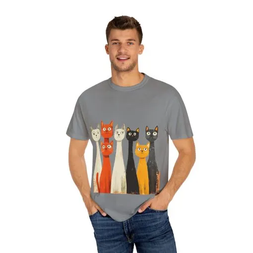 Vintage Cat Illustration Unisex Garment-Dyed T-Shirt - Perfect for Cat Lovers - Image 35
