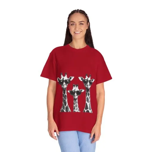Cool Giraffe Sunglasses Unisex Garment-Dyed T-shirt - Image 40