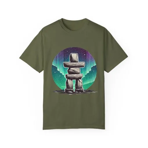 Northern Lights Stone Cairn Unisex Garment-Dyed T-Shirt - Image 2