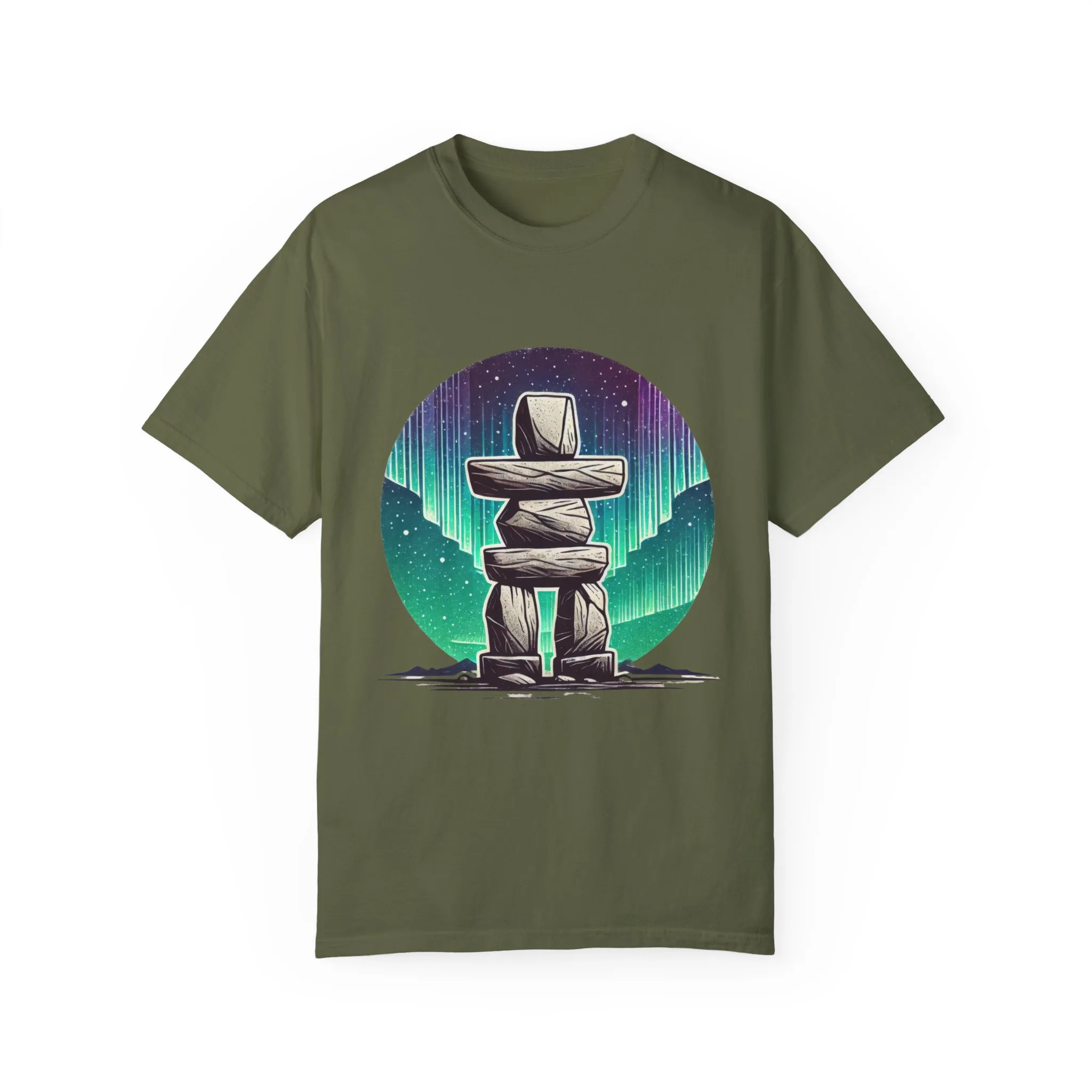 Northern Lights Stone Cairn Unisex Garment-Dyed T-Shirt - Image 2