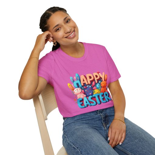 Happy Easter Unisex Softstyle T-Shirt - Fun Spring Bunny Design - Image 70