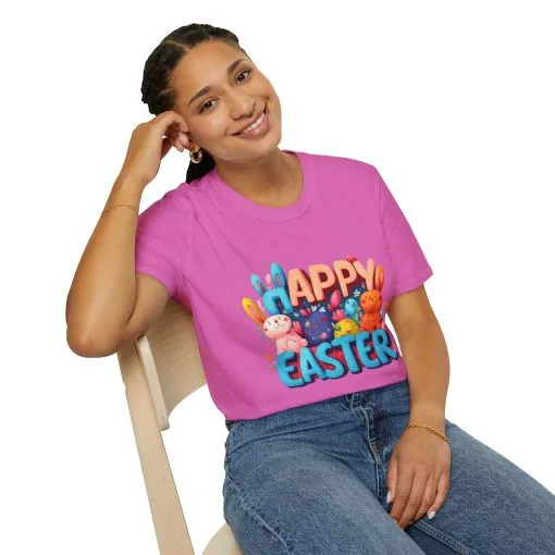 Happy Easter Unisex Softstyle T-Shirt - Fun Spring Bunny Design - Image 70