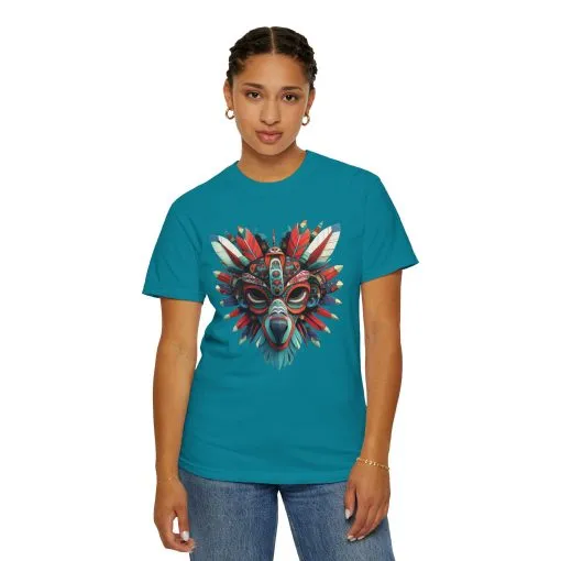 Vibrant Tribal Mask Unisex Garment-Dyed T-Shirt | Unique Festival Fashion - Image 20