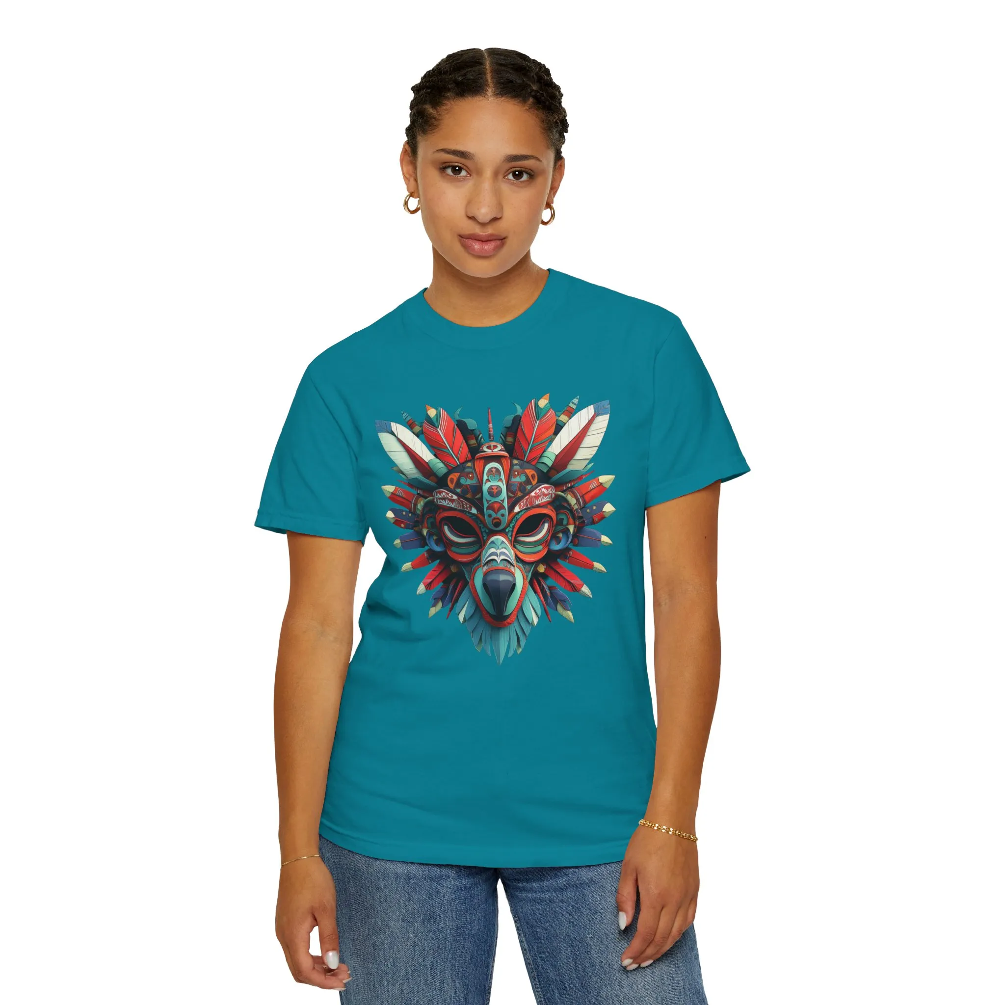 Vibrant Tribal Mask Unisex Garment-Dyed T-Shirt | Unique Festival Fashion - Image 20