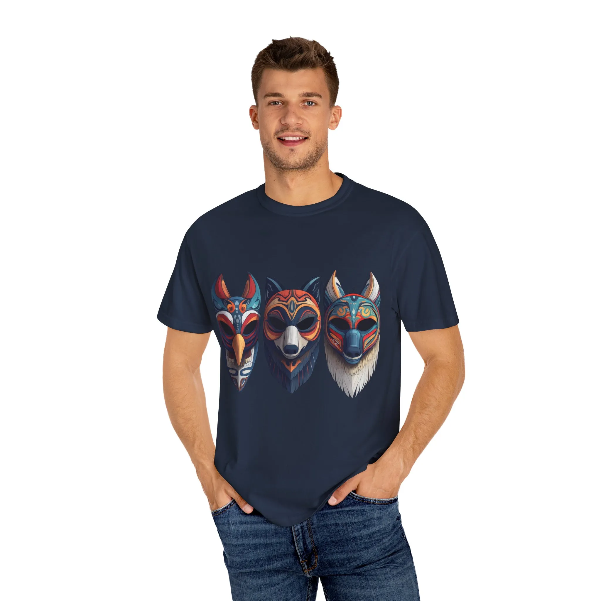 Tribal Mask Unisex Garment-Dyed T-Shirt | Artistic & Colorful Graphic Tee - Image 43