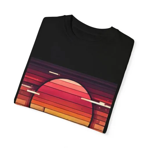 Retro Sunset Piano Unisex Garment-Dyed T-Shirt - Image 2