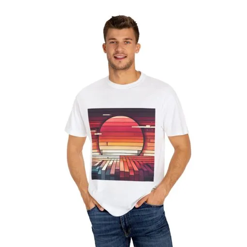 Retro Sunset Piano Unisex Garment-Dyed T-Shirt - Image 7