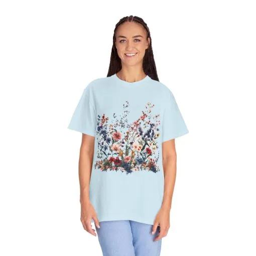 Floral Garden Unisex Garment-Dyed T-Shirt - Nature-Inspired Design - Image 8