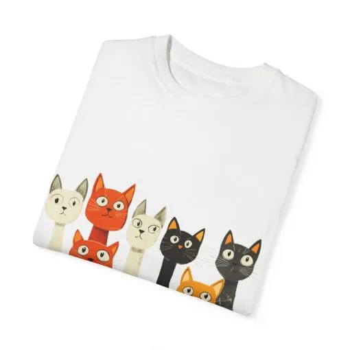 Vintage Cat Illustration Unisex Garment-Dyed T-Shirt - Perfect for Cat Lovers - Image 2