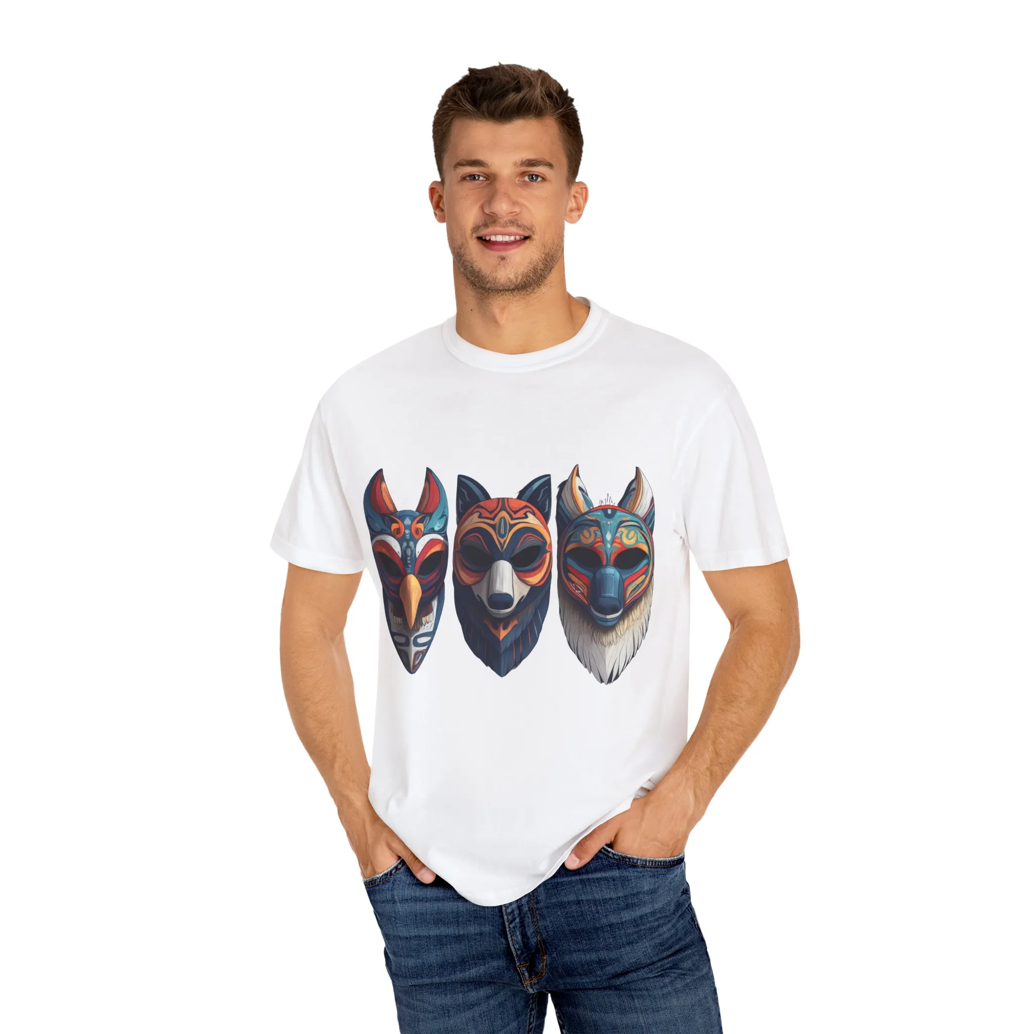 Tribal Mask Unisex Garment-Dyed T-Shirt | Artistic & Colorful Graphic Tee - Image 7