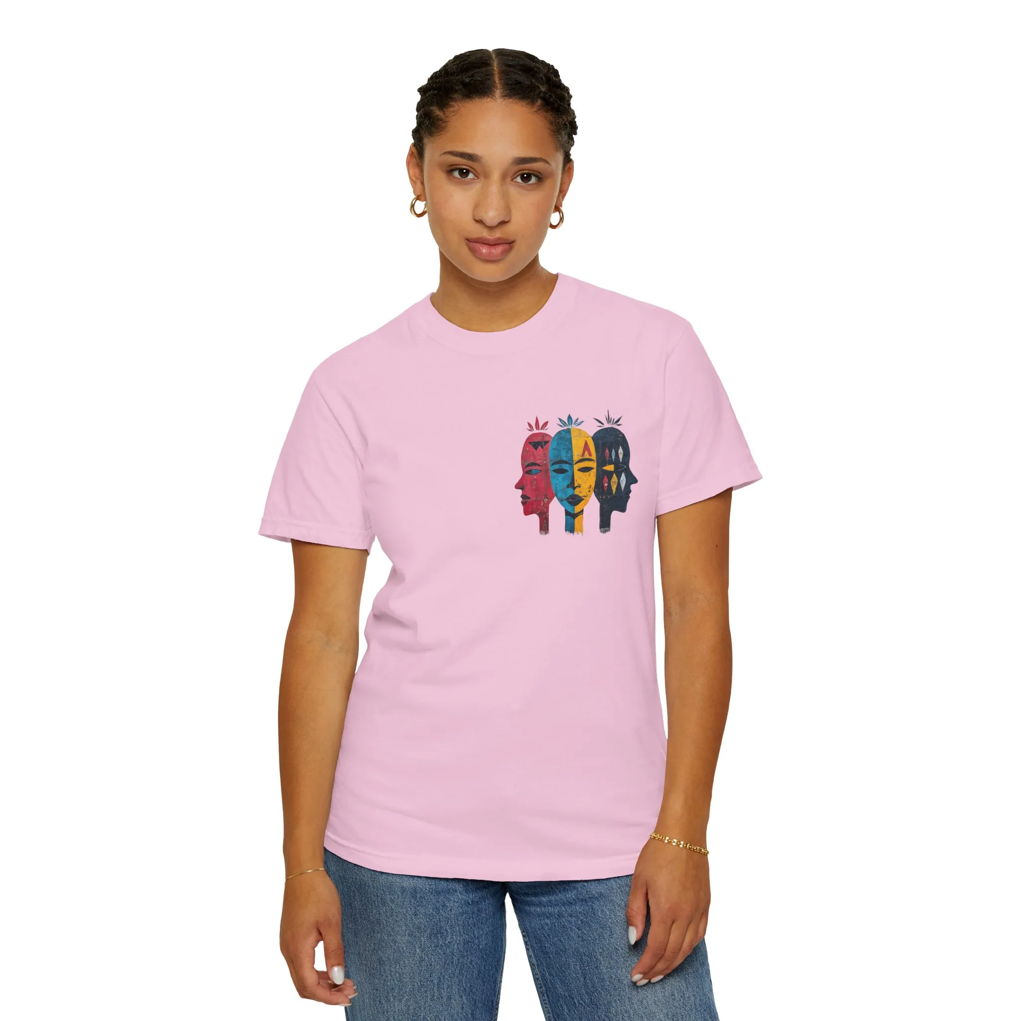 Vibrant Unisex Garment-Dyed T-Shirt with African Masks Design - Image 39