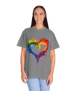Pride Heart Unisex Garment-Dyed T-shirt - Colorful Rainbow Design for LGBTQ+ Celebration