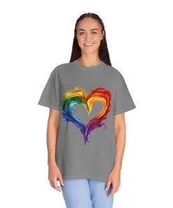 Pride Heart Unisex Garment-Dyed T-shirt - Colorful Rainbow Design for LGBTQ+ Celebration