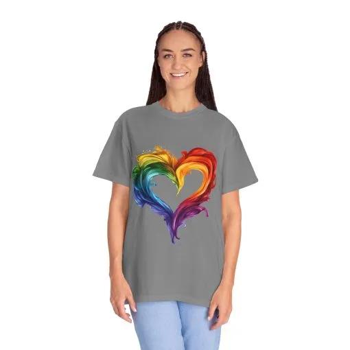 Pride Heart Unisex Garment-Dyed T-shirt - Colorful Rainbow Design for LGBTQ+ Celebration