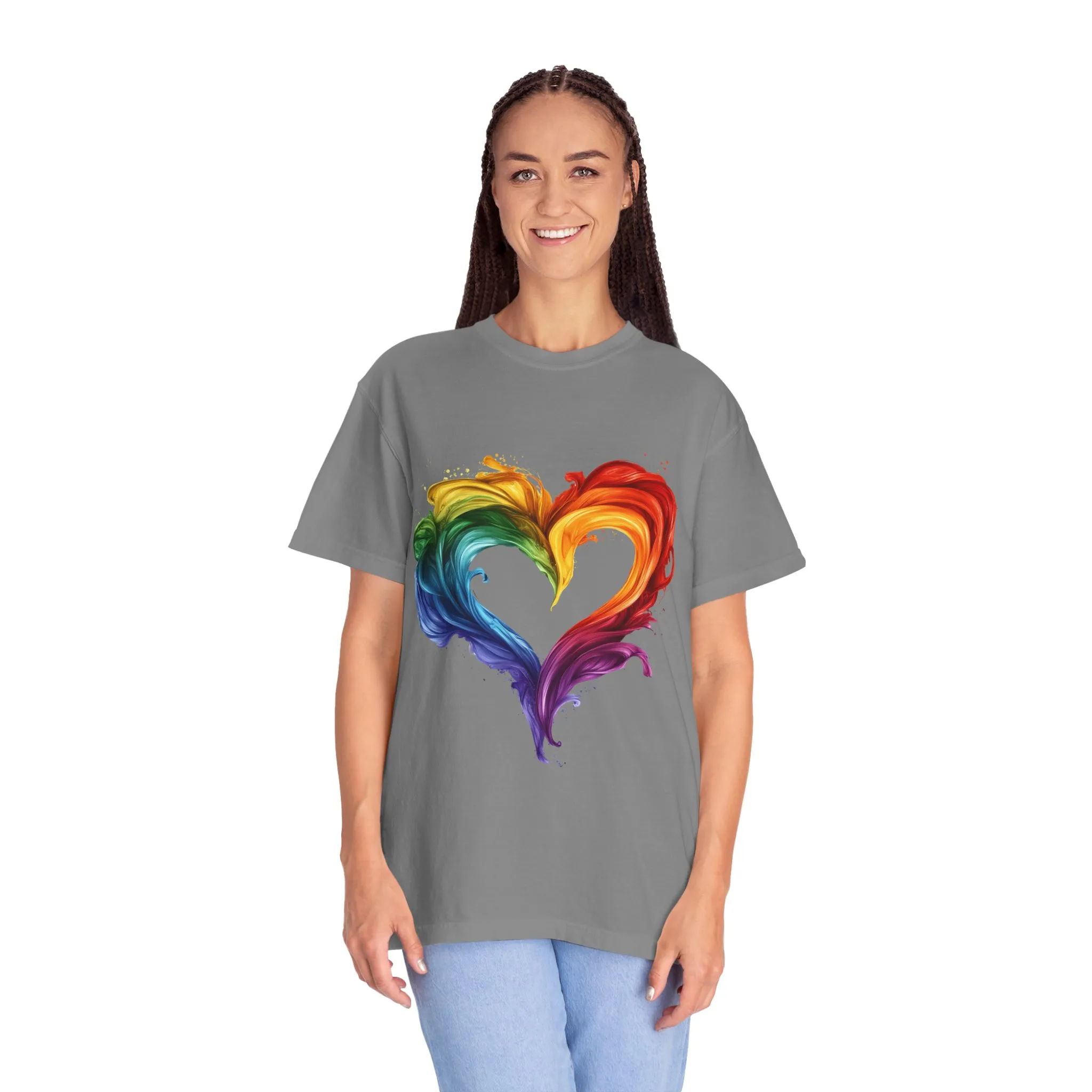 Pride Heart Unisex Garment-Dyed T-shirt - Colorful Rainbow Design for LGBTQ+ Celebration