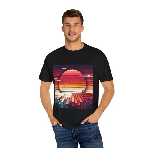 Retro Sunset Piano Unisex Garment-Dyed T-Shirt - Image 3