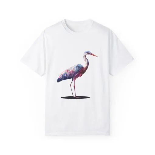 Geo Crane Unisex Garment-Dyed T-Shirt – Stylish Bird Graphic Tee for Nature Lovers - Image 2