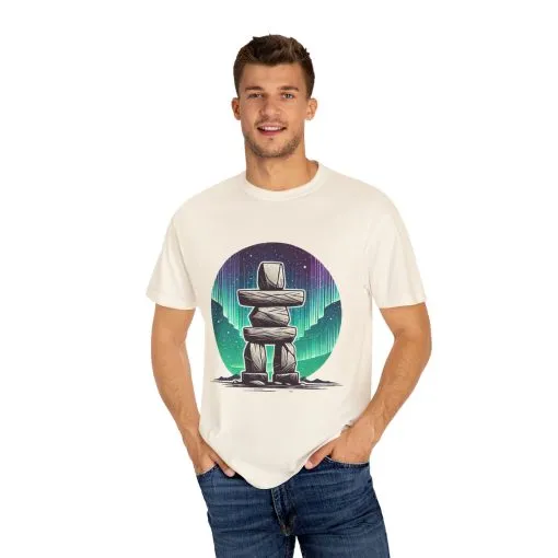 Northern Lights Stone Cairn Unisex Garment-Dyed T-Shirt - Image 11