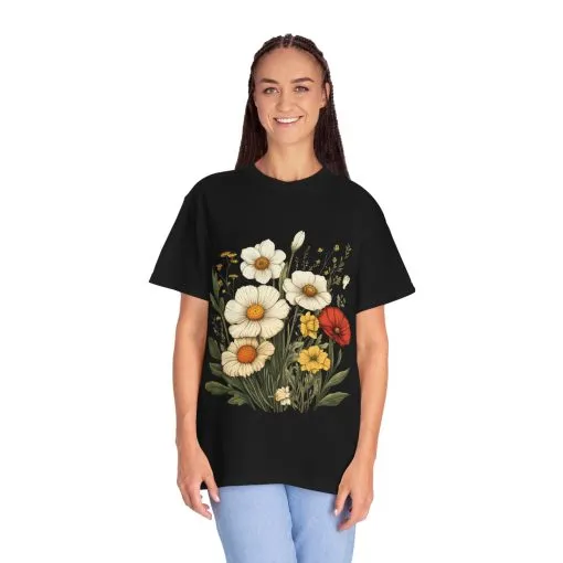 Floral Garden Unisex T-Shirt - Vintage Style Flower Design - Image 35