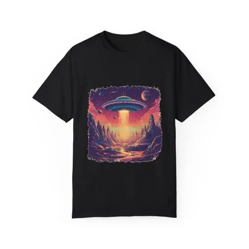 Galactic Adventure Unisex T-Shirt - UFO and Cosmic Landscape Design - Image 25