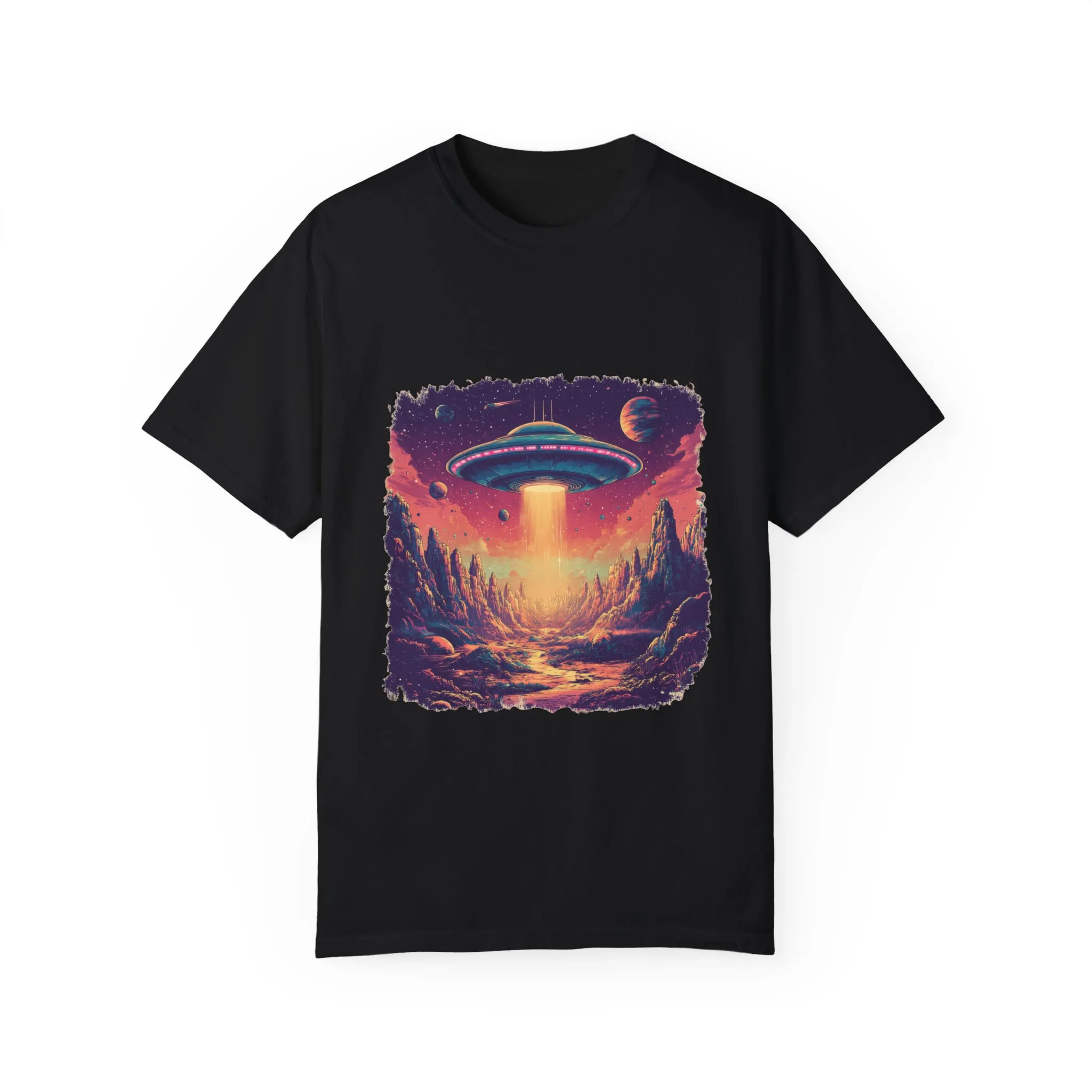Galactic Adventure Unisex T-Shirt - UFO and Cosmic Landscape Design - Image 25