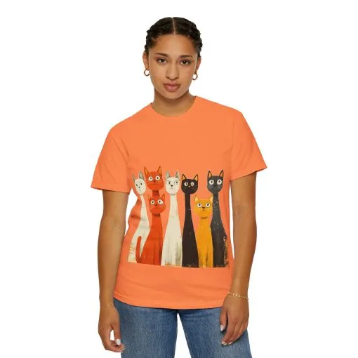 Vintage Cat Illustration Unisex Garment-Dyed T-Shirt - Perfect for Cat Lovers - Image 8