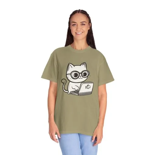 Cute Cat Gamer Unisex Garment-Dyed T-Shirt - Image 8