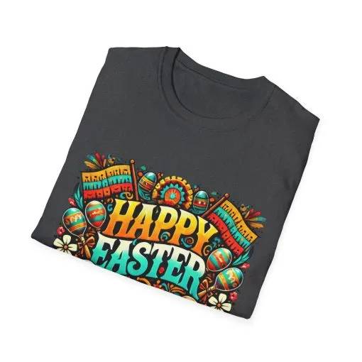 Happy Easter Unisex Softstyle T-Shirt - Colorful Easter Egg Design - Image 33