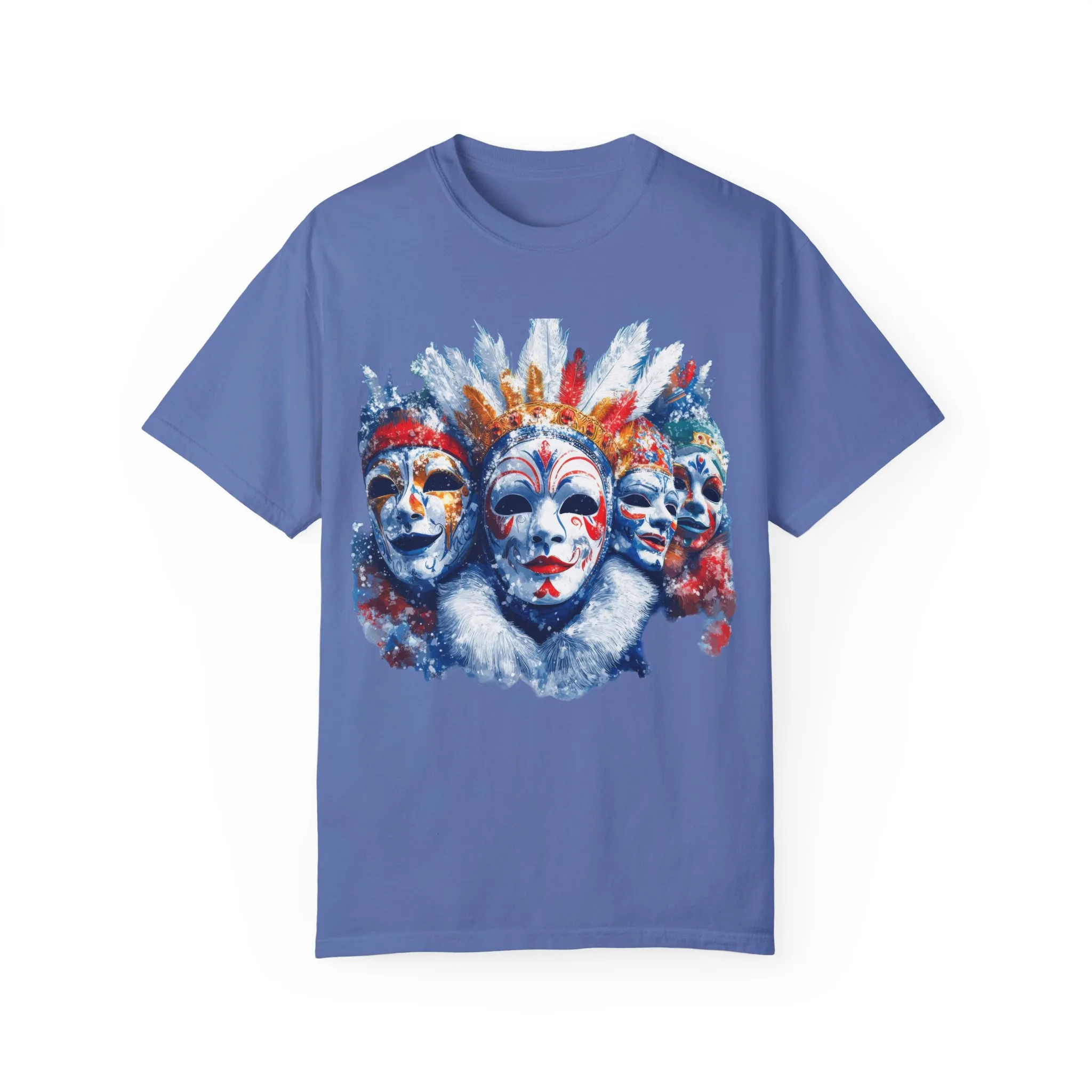 Vibrant Carnival Masks T-Shirt - Unisex Garment-Dyed Tee for Festive Celebrations - Image 17