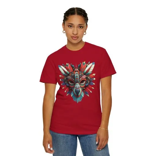 Vibrant Tribal Mask Unisex Garment-Dyed T-Shirt | Unique Festival Fashion - Image 61