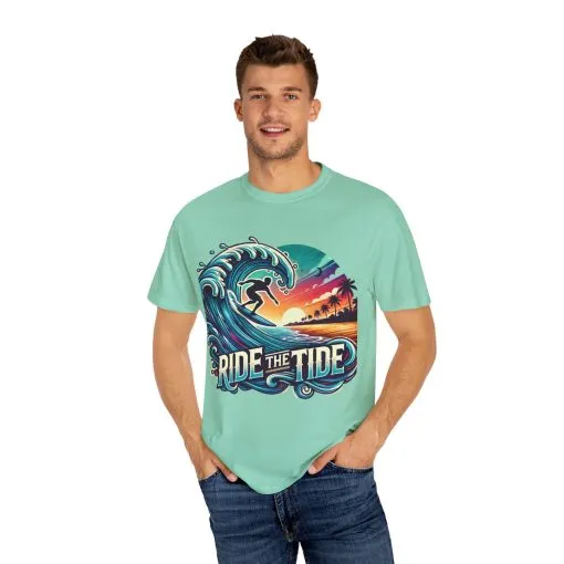 Ride the Tide Unisex Garment-Dyed T-shirt - Surfing Inspired Graphic Tee - Image 3