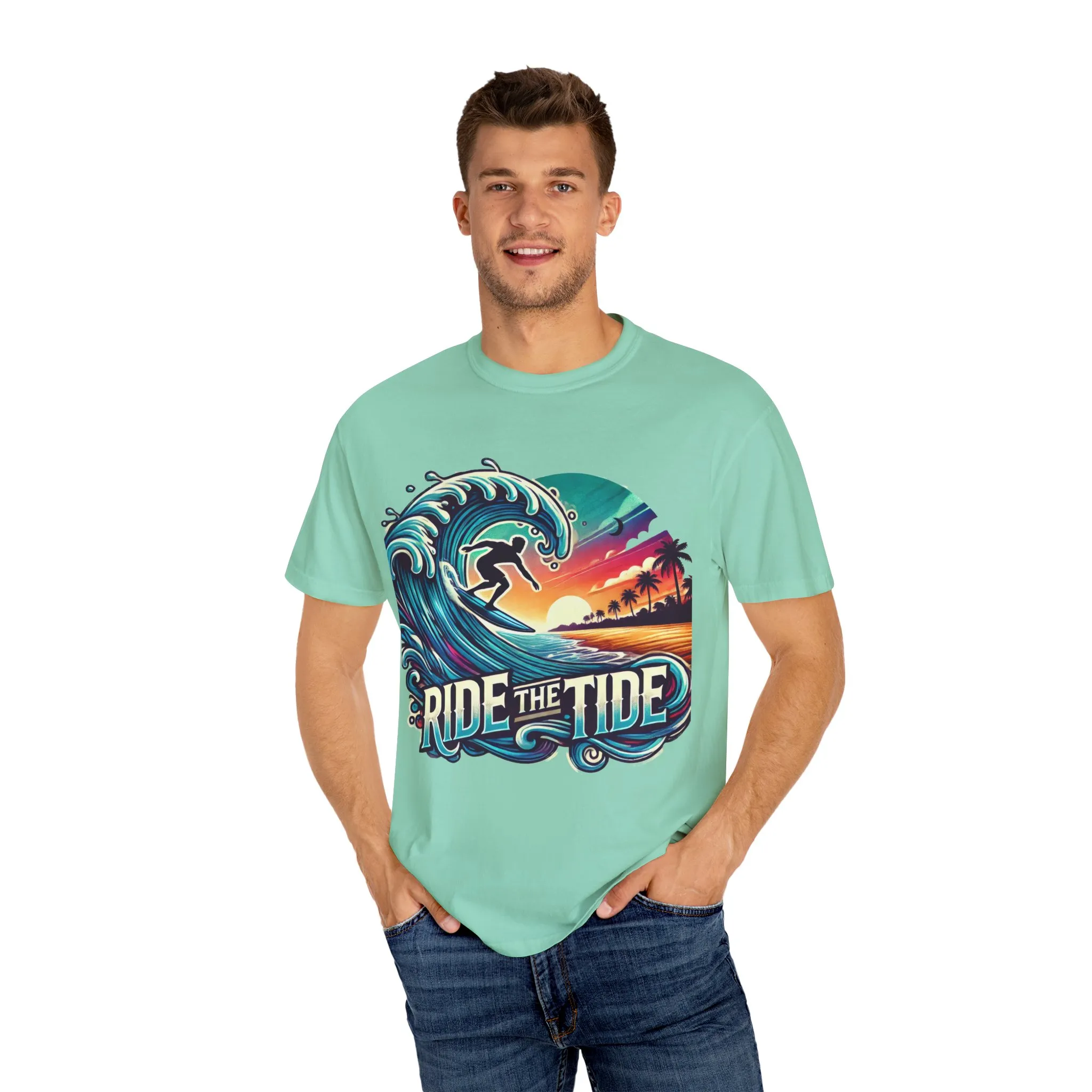 Ride the Tide Unisex Garment-Dyed T-shirt - Surfing Inspired Graphic Tee - Image 3