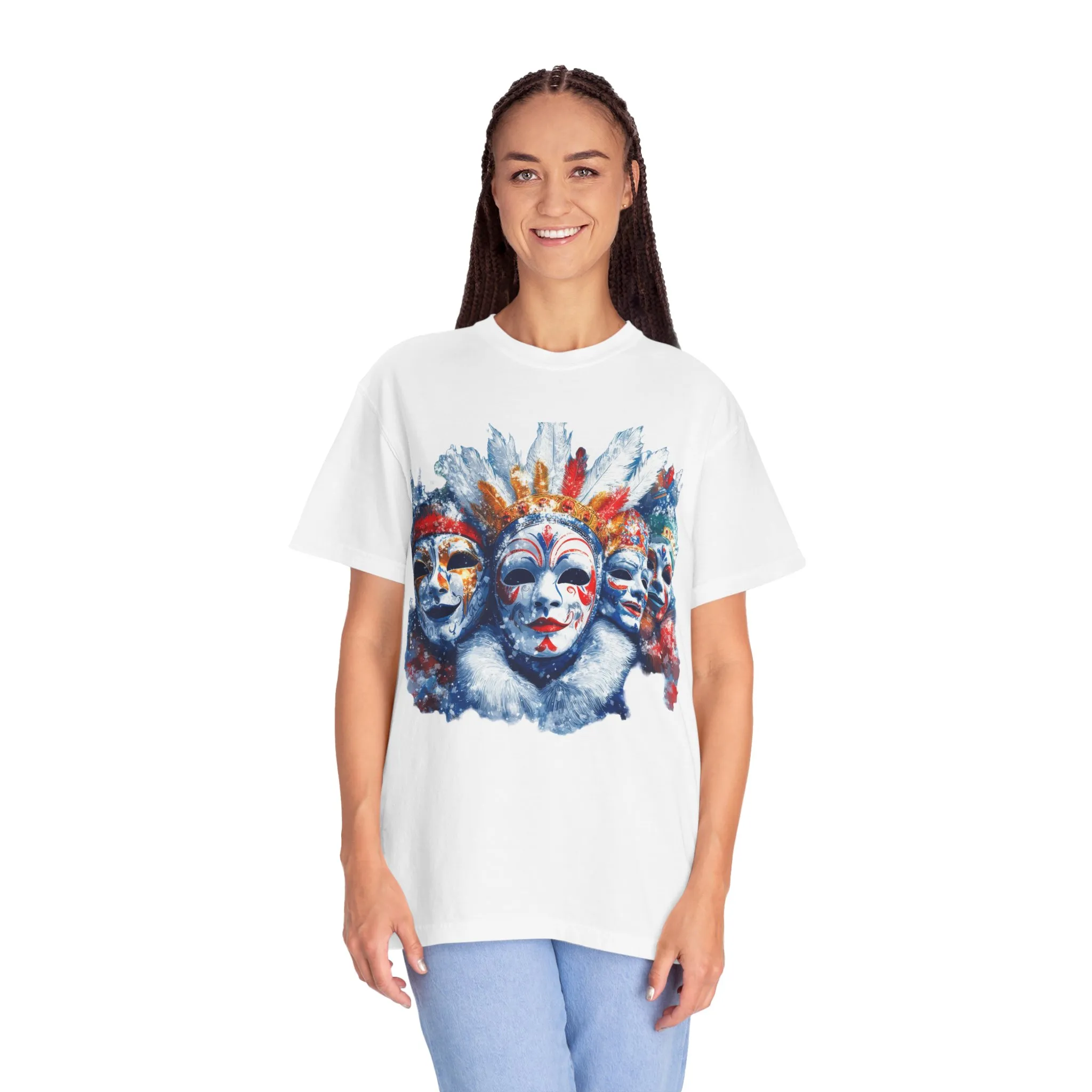 Vibrant Carnival Masks T-Shirt - Unisex Garment-Dyed Tee for Festive Celebrations - Image 8