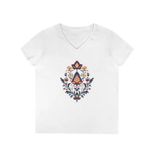 Floral Elegance Ladies' V-Neck T-Shirt | Boho Chic Style for Everyday Wear - Image 3