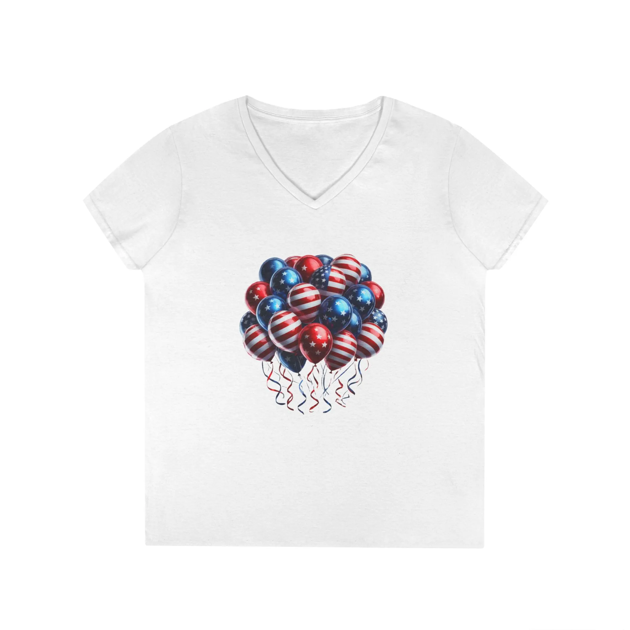 Patriotic Balloon V-Neck T-Shirt for Independence Day - Image 2