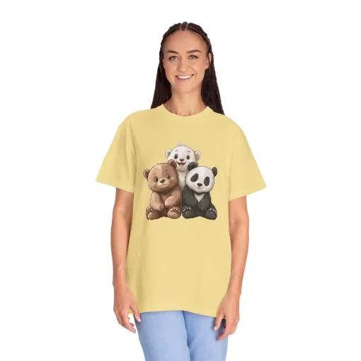 Adorable Bear and Panda Friends Unisex Garment-Dyed T-Shirt - Image 31