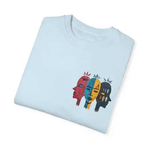 Vibrant Unisex Garment-Dyed T-Shirt with African Masks Design - Image 26