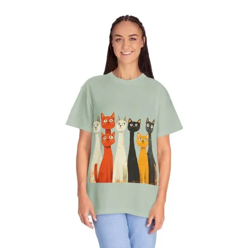 Vintage Cat Illustration Unisex Garment-Dyed T-Shirt - Perfect for Cat Lovers - Image 32