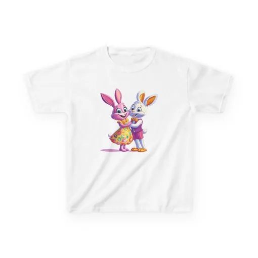 Cute Bunny Love Kids Heavy Cotton Tee - Adorable Cartoon Design for Spring Celebrations - Image 4