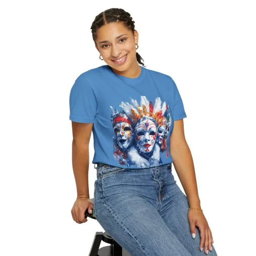 Vibrant Carnival Masks T-Shirt - Unisex Garment-Dyed Tee for Festive Celebrations - Image 4