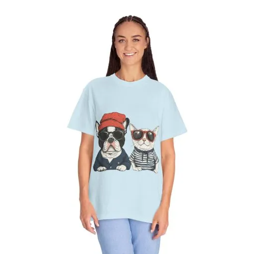 Trendy French Bulldog & Cat T-Shirt | Unisex Vintage Graphic Tee with Cool Sunglasses Design - Image 20