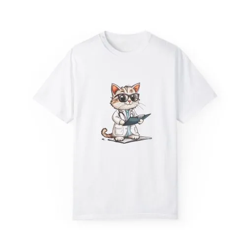 Funny Cat Doctor Unisex Garment-Dyed T-Shirt - Image 5