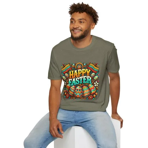 Happy Easter Unisex Softstyle T-Shirt - Colorful Easter Egg Design - Image 30