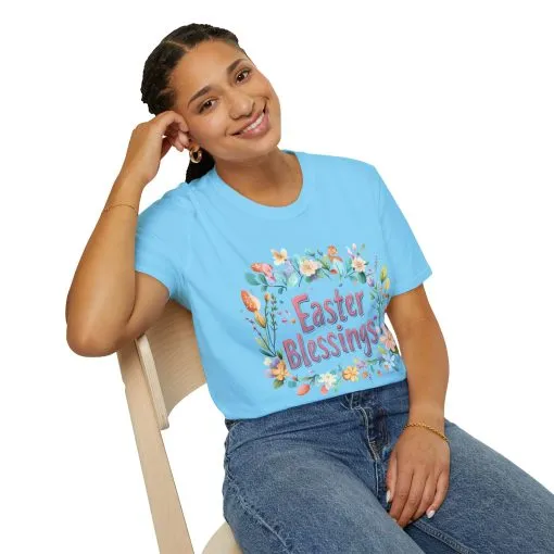 Easter Blessings Unisex Softstyle T-Shirt – Spring Floral Design - Image 25