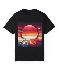 Retro Sunset Piano Unisex Garment-Dyed T-Shirt
