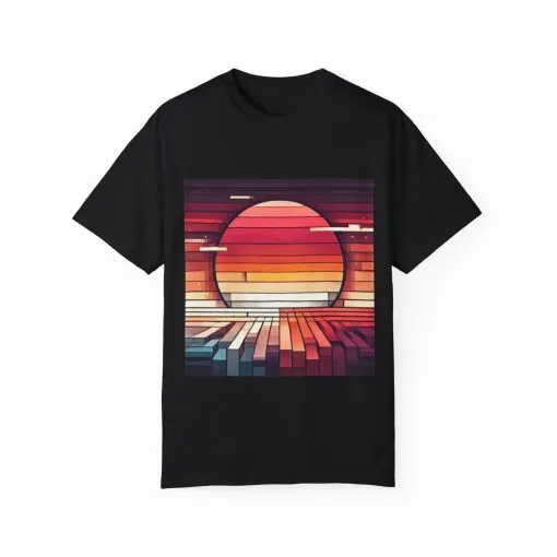 Retro Sunset Piano Unisex Garment-Dyed T-Shirt